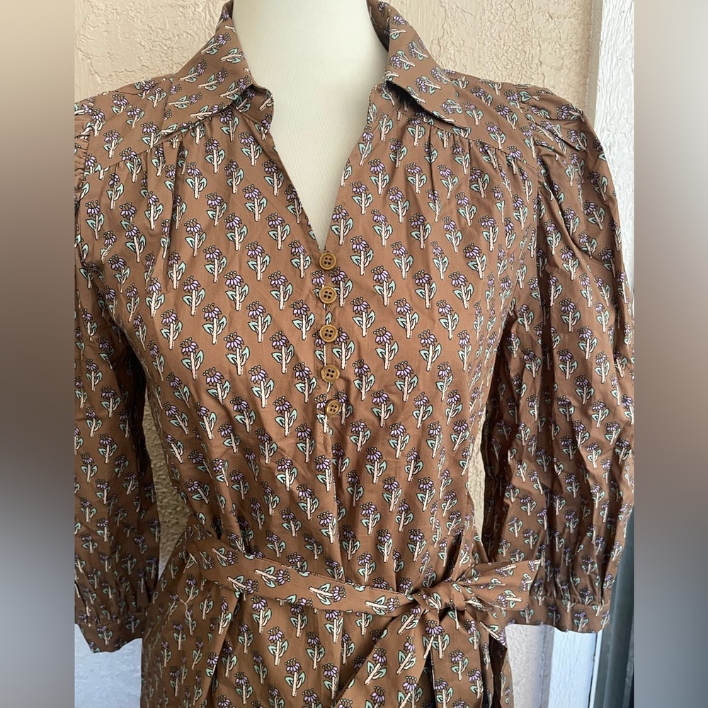 JODIFL Brown Printed Midi Dress with Tie Waist - Picture 2 of 7